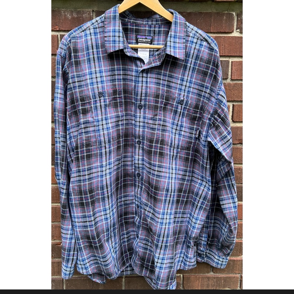 Patagonia organic cotton mens plaid dress shirt sz. XL